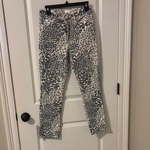 MOTHER Gray and White Leopard Print Straight Leg Jeans